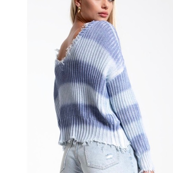 White Crow Periwinkle Fade Ombré Stripe Sweater - Picture 3 of 8